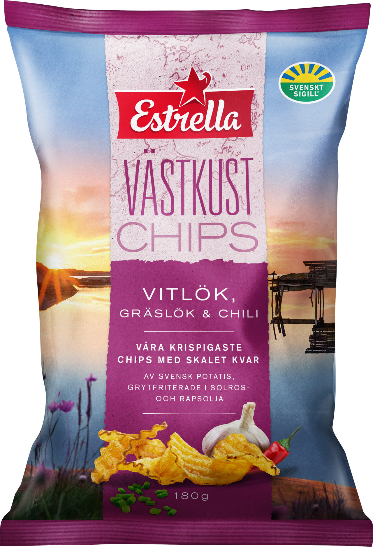 Estrella Västkustchips Vitlök Gräslök Chili 180g